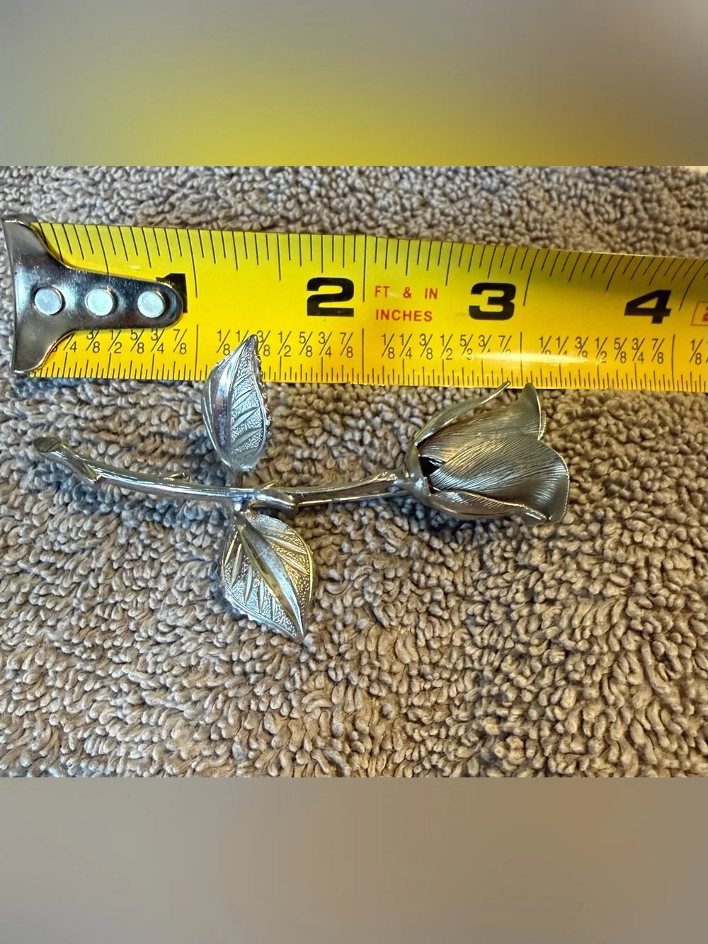 Vintage Silver-Tone Rose Brooch Pin